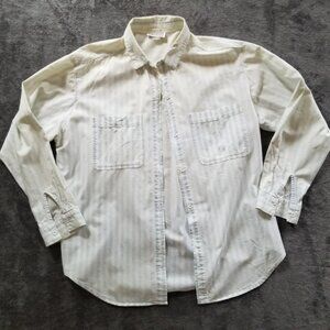 VTG Distressed blue striped button up